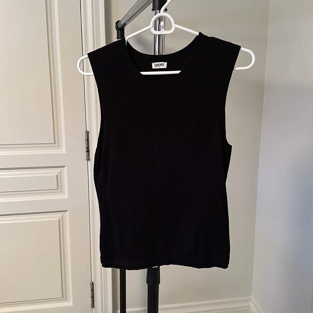 L'AGENCE Black Ribbed Tank Top